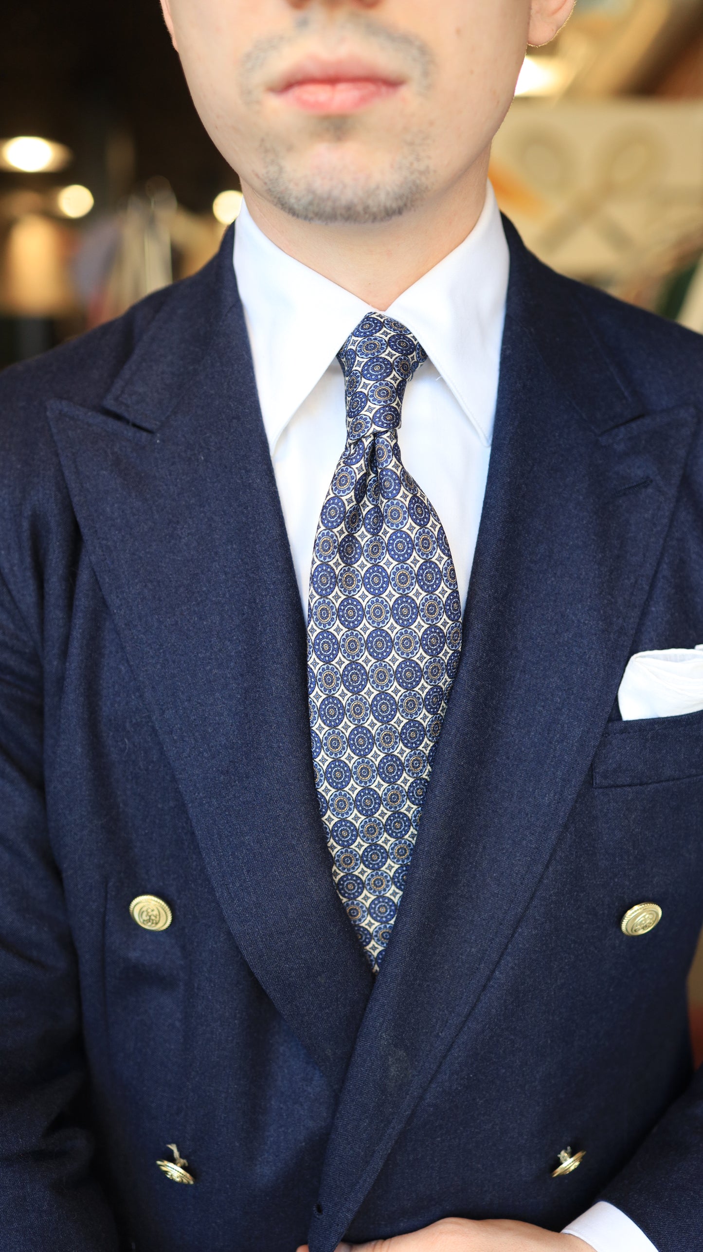 Blue and Cream Pattern Tie