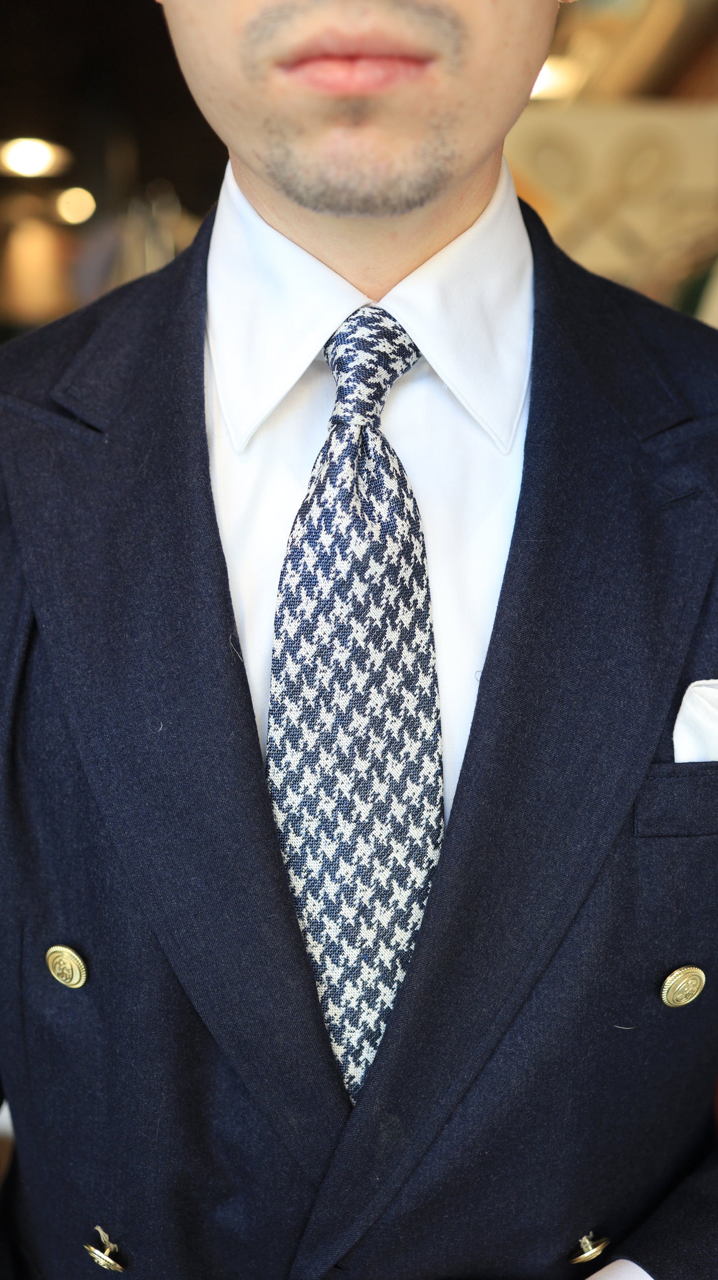 Blue and Grey Linen Houndstooth Tie