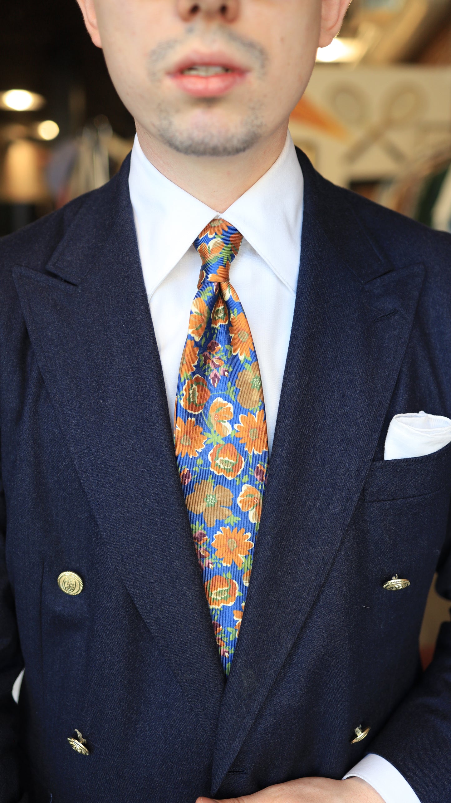Floral Light Blue Orange Tie