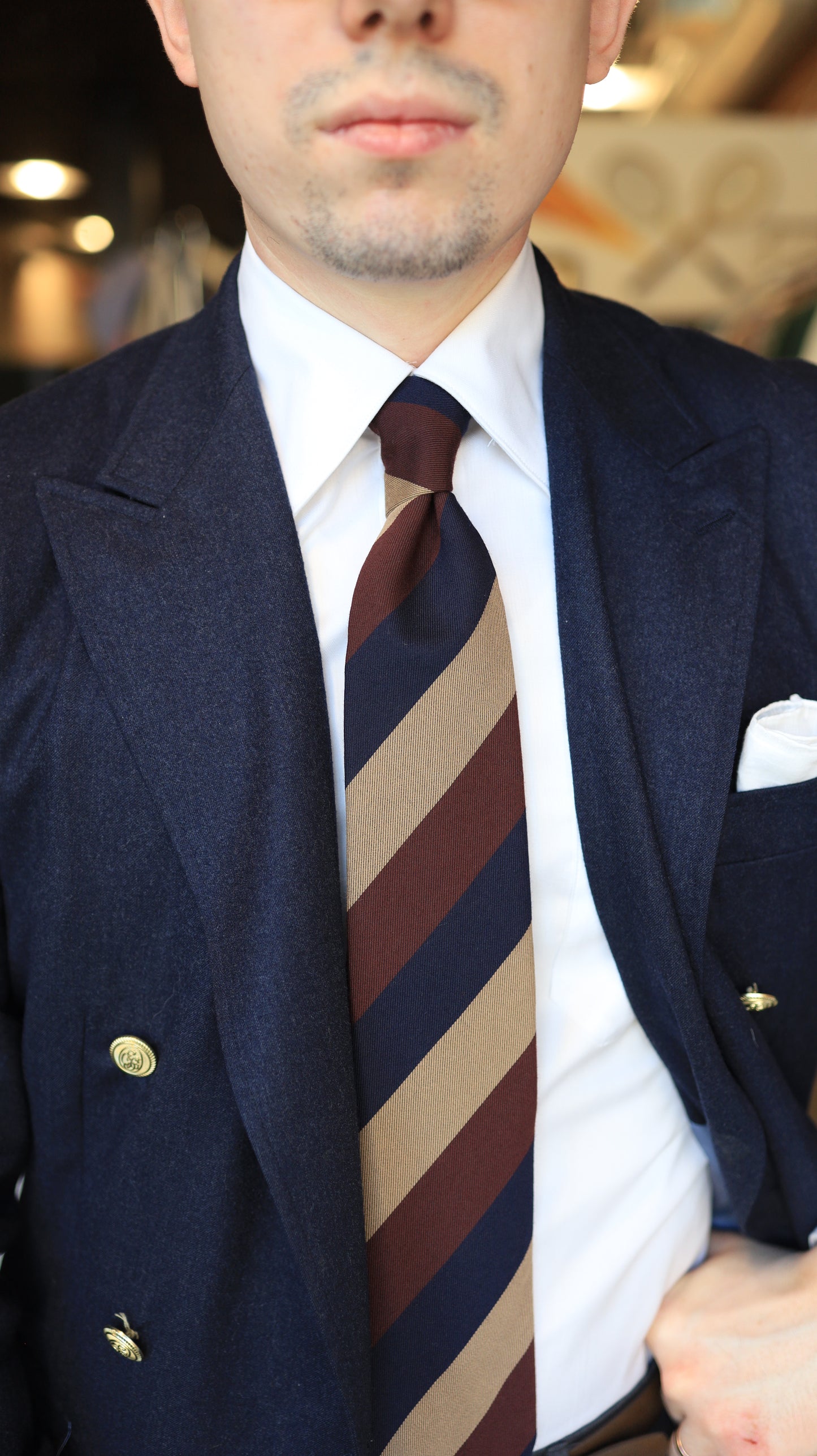 Blue, Brown, Burgundy Stripe Tie