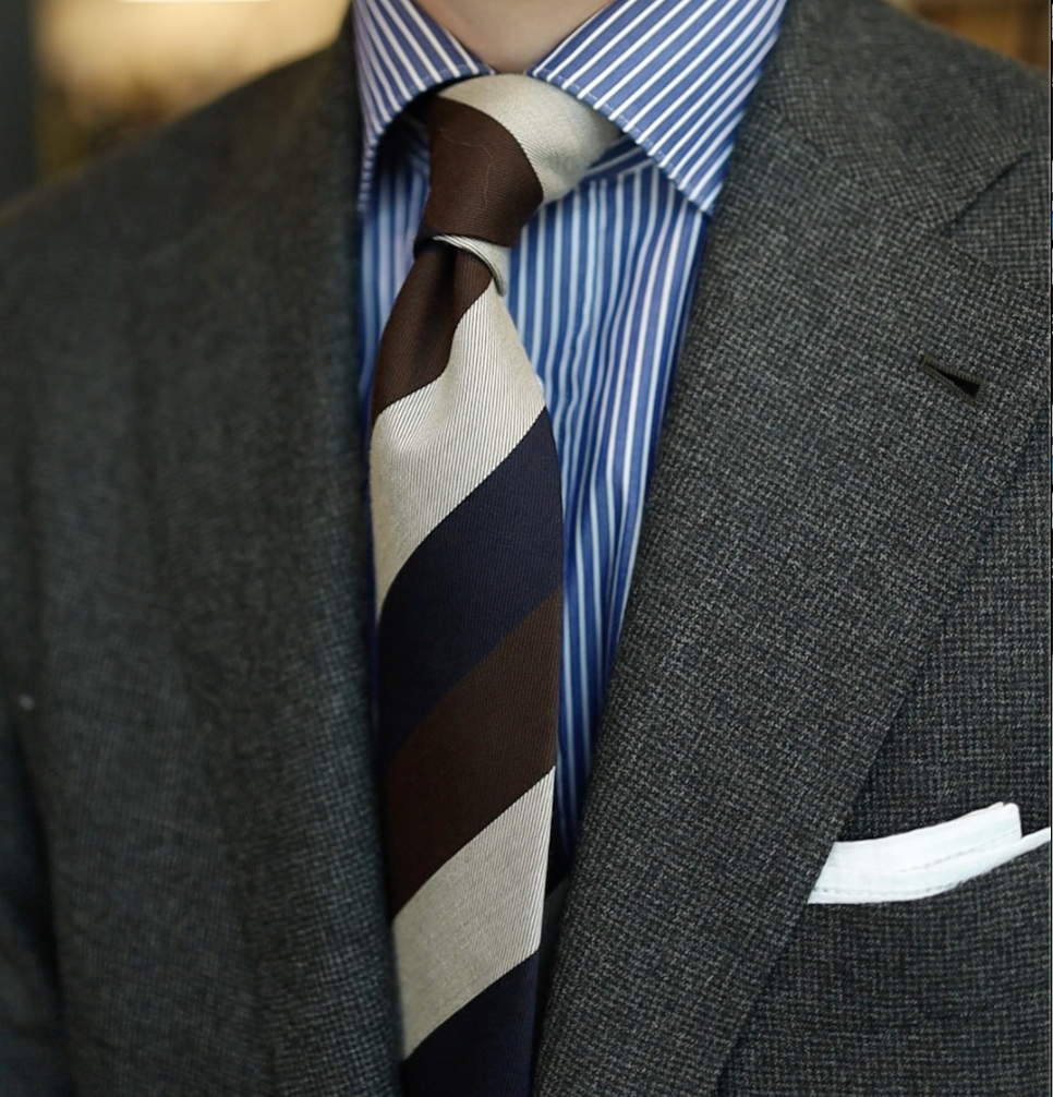 Blue/White/Brown Bold Stripe Tie