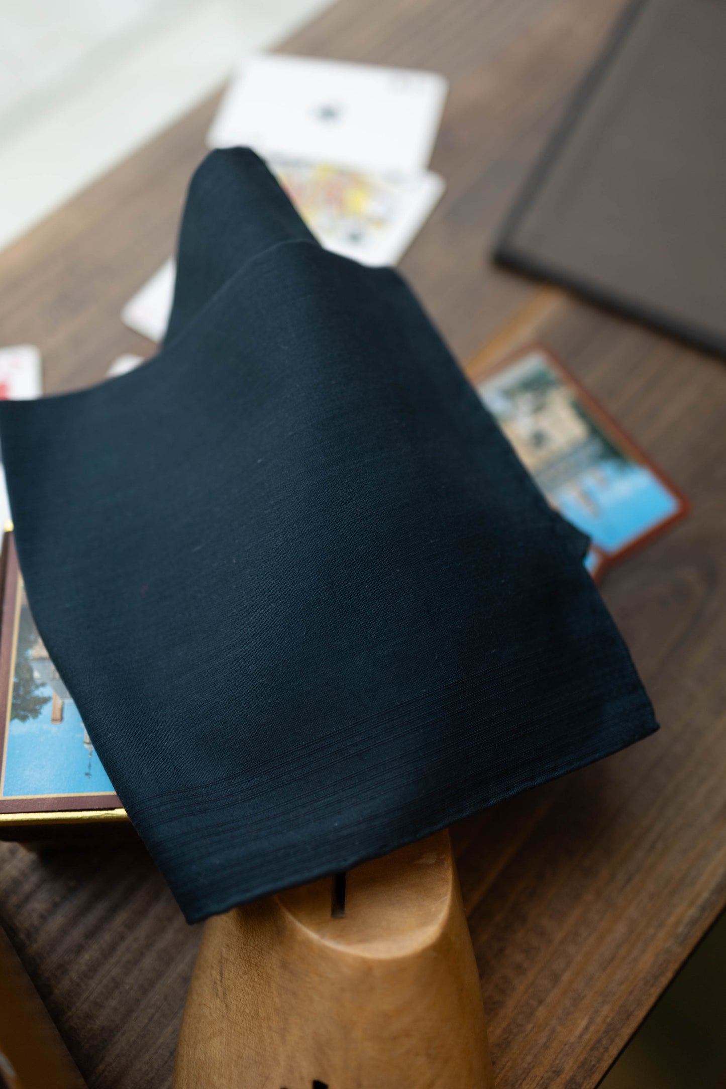 BLUE BLACK COTTON LINEN POCKET SQUARE