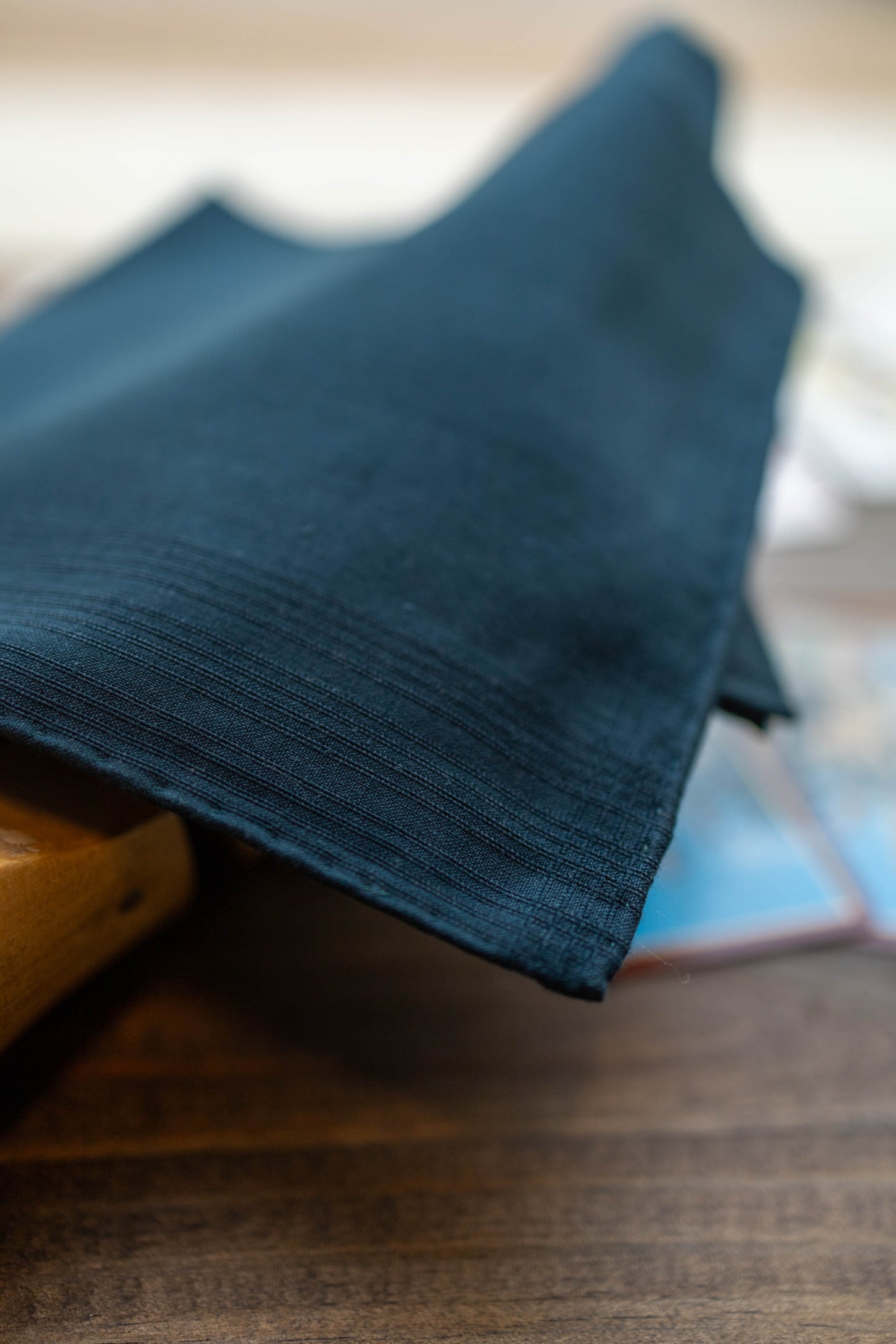 BLUE BLACK COTTON LINEN POCKET SQUARE