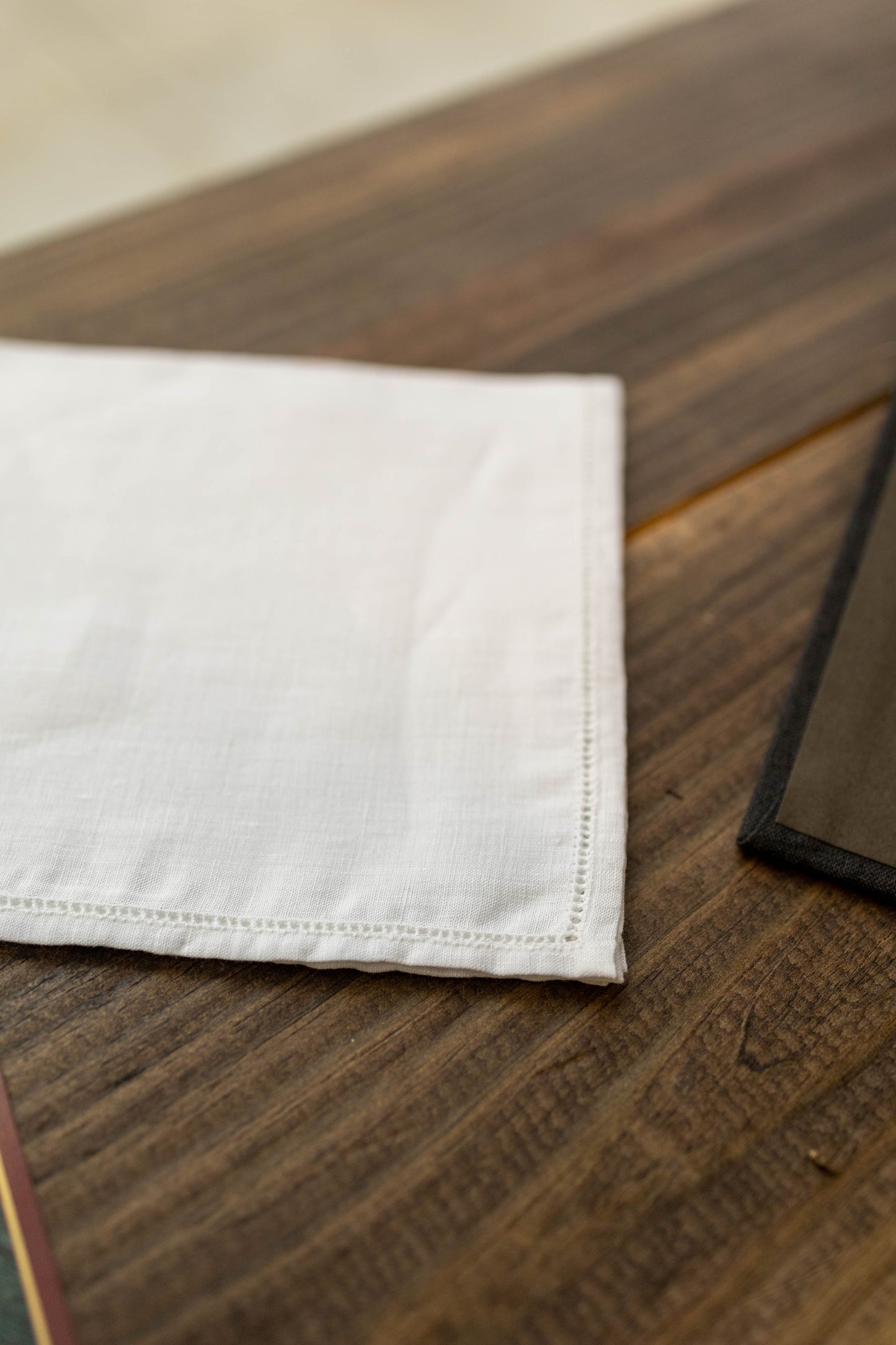 White Linen Hemstitch Pocket Square