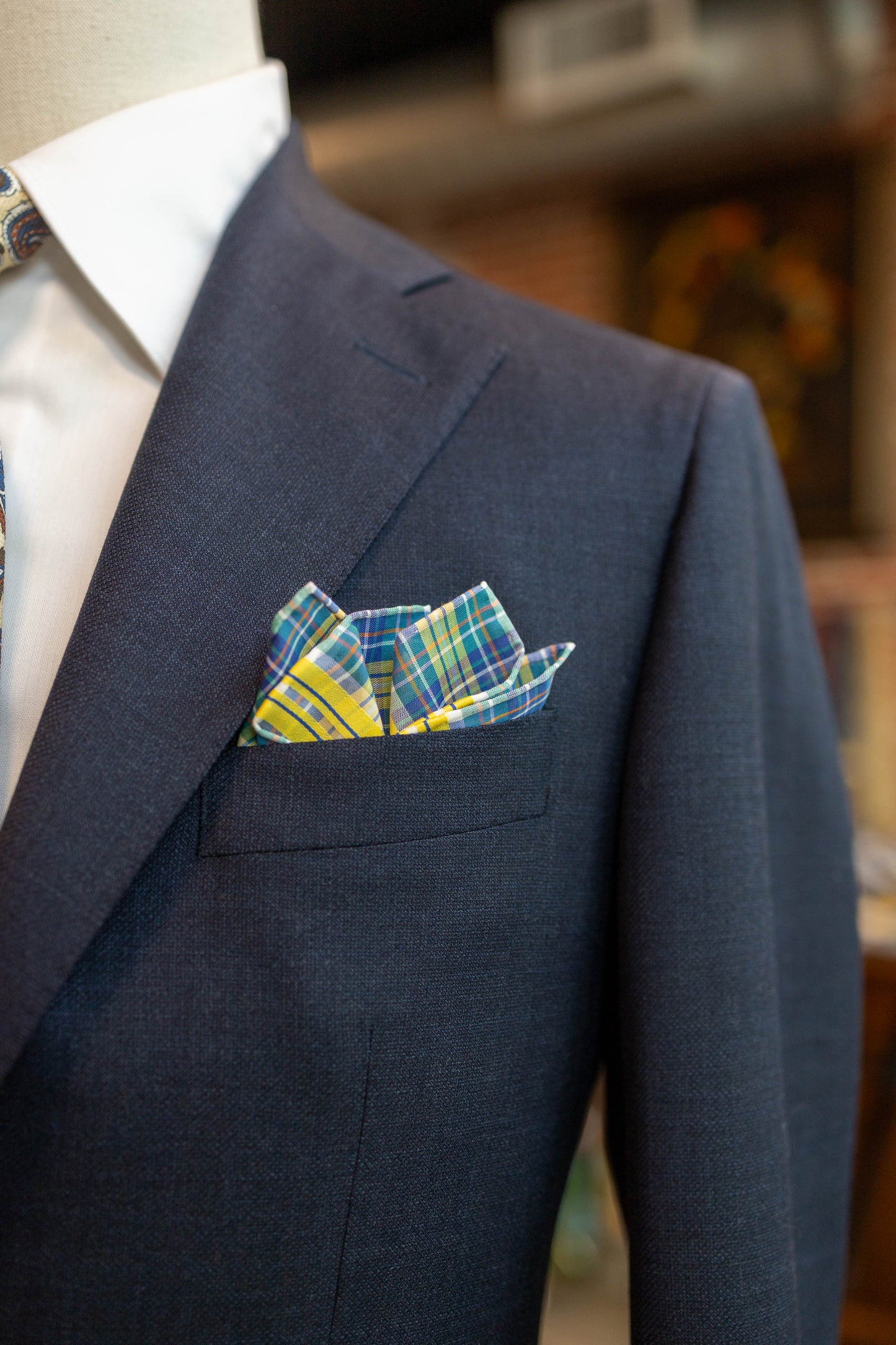 Green Yellow Plaid Pocket Square