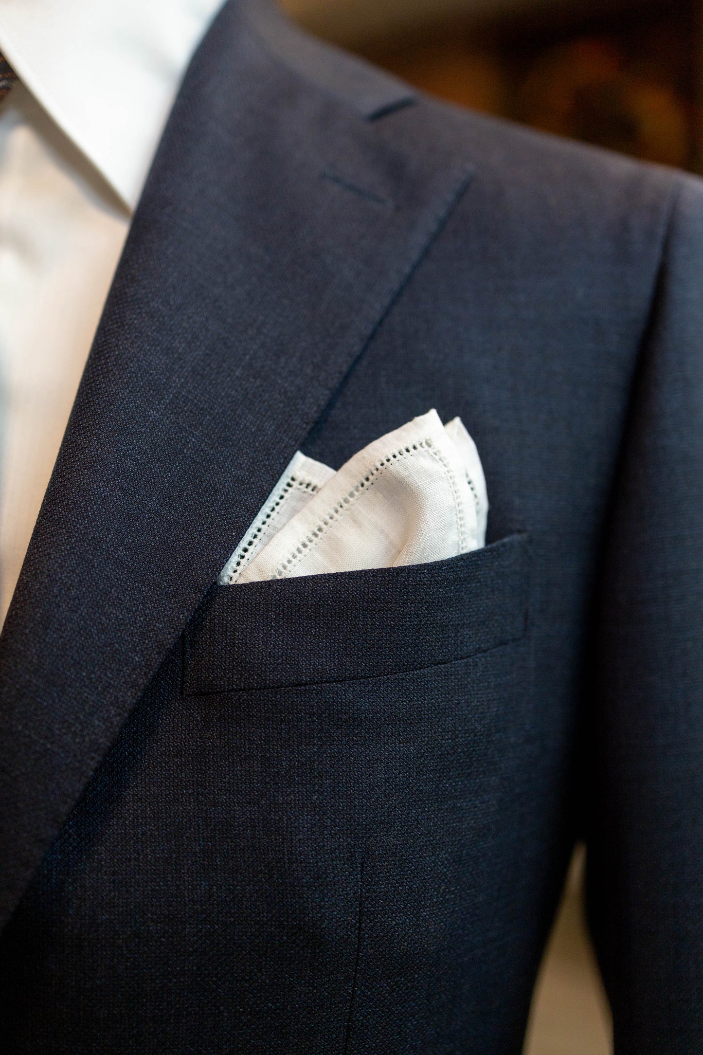White Linen Hemstitch Pocket Square