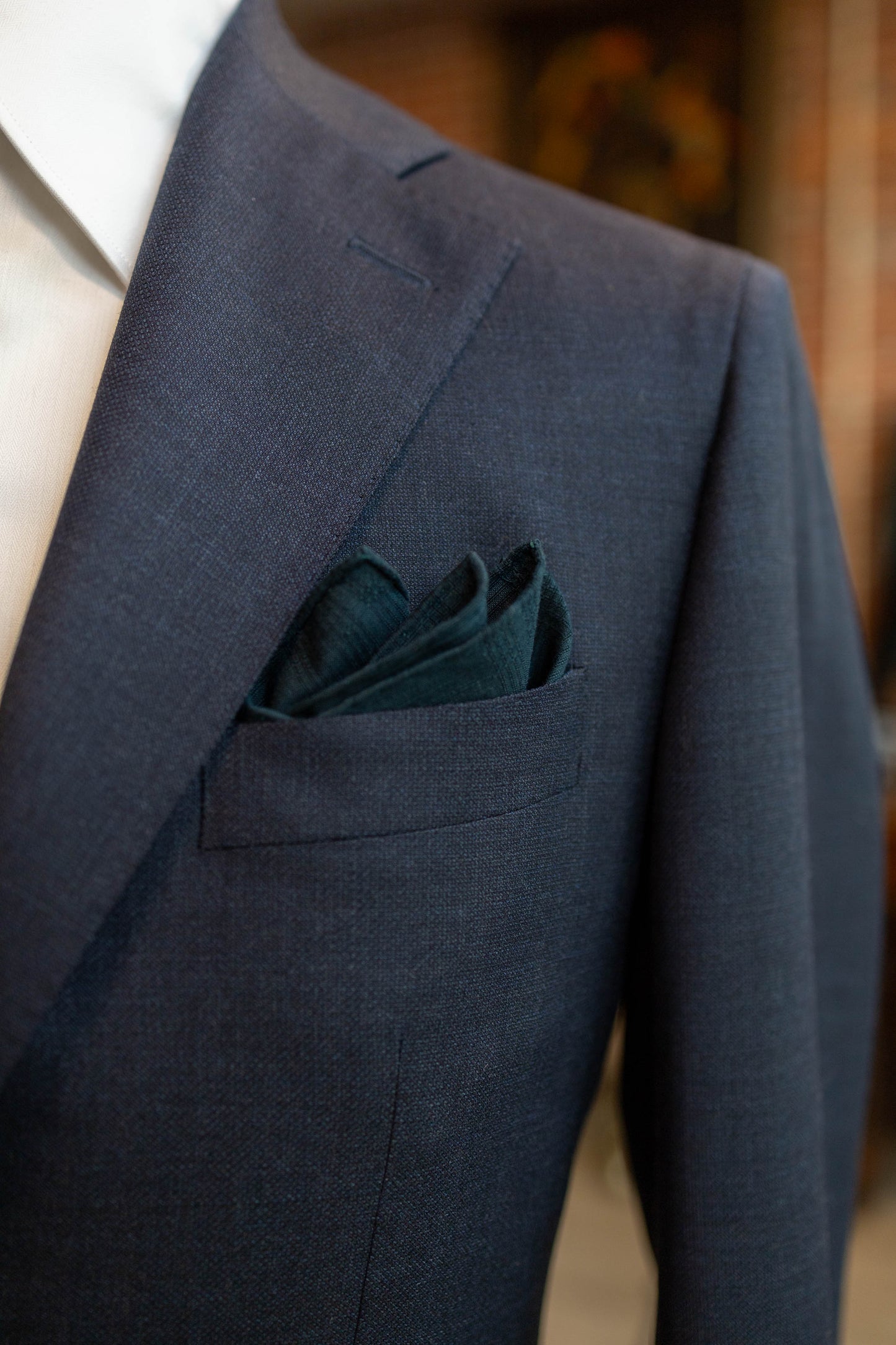 BLUE BLACK COTTON LINEN POCKET SQUARE