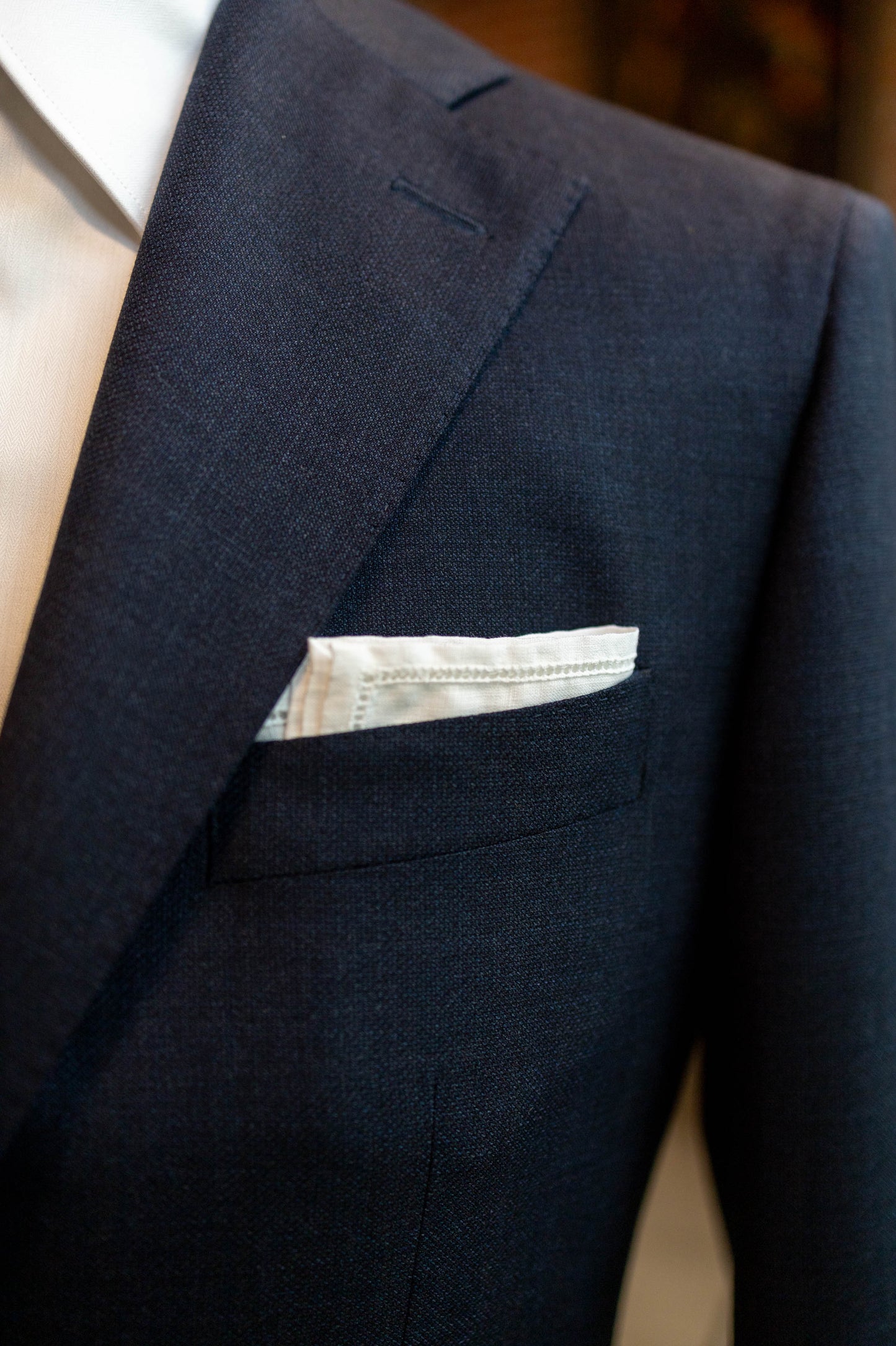 White Linen Hemstitch Pocket Square