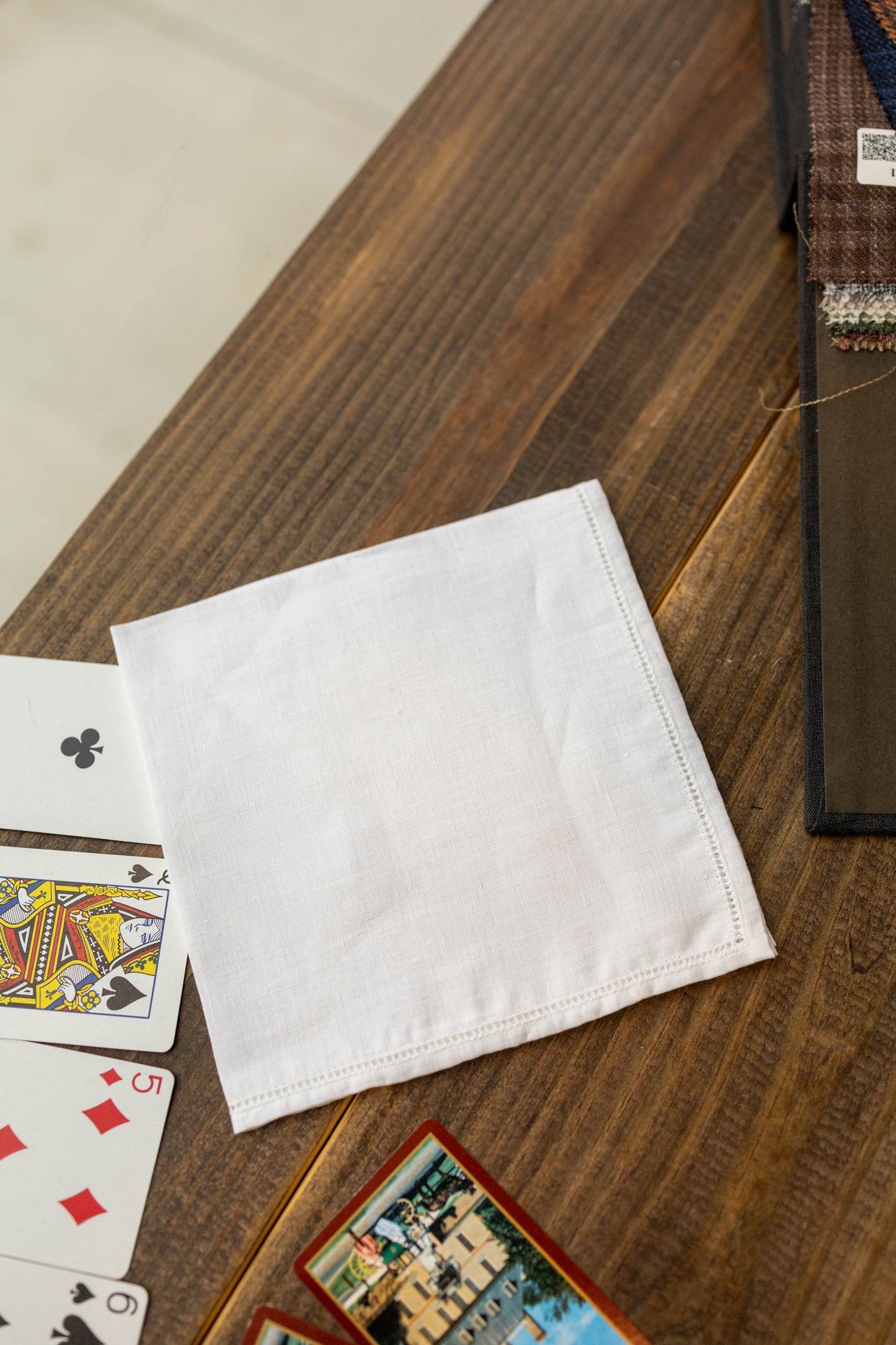 White Linen Hemstitch Pocket Square