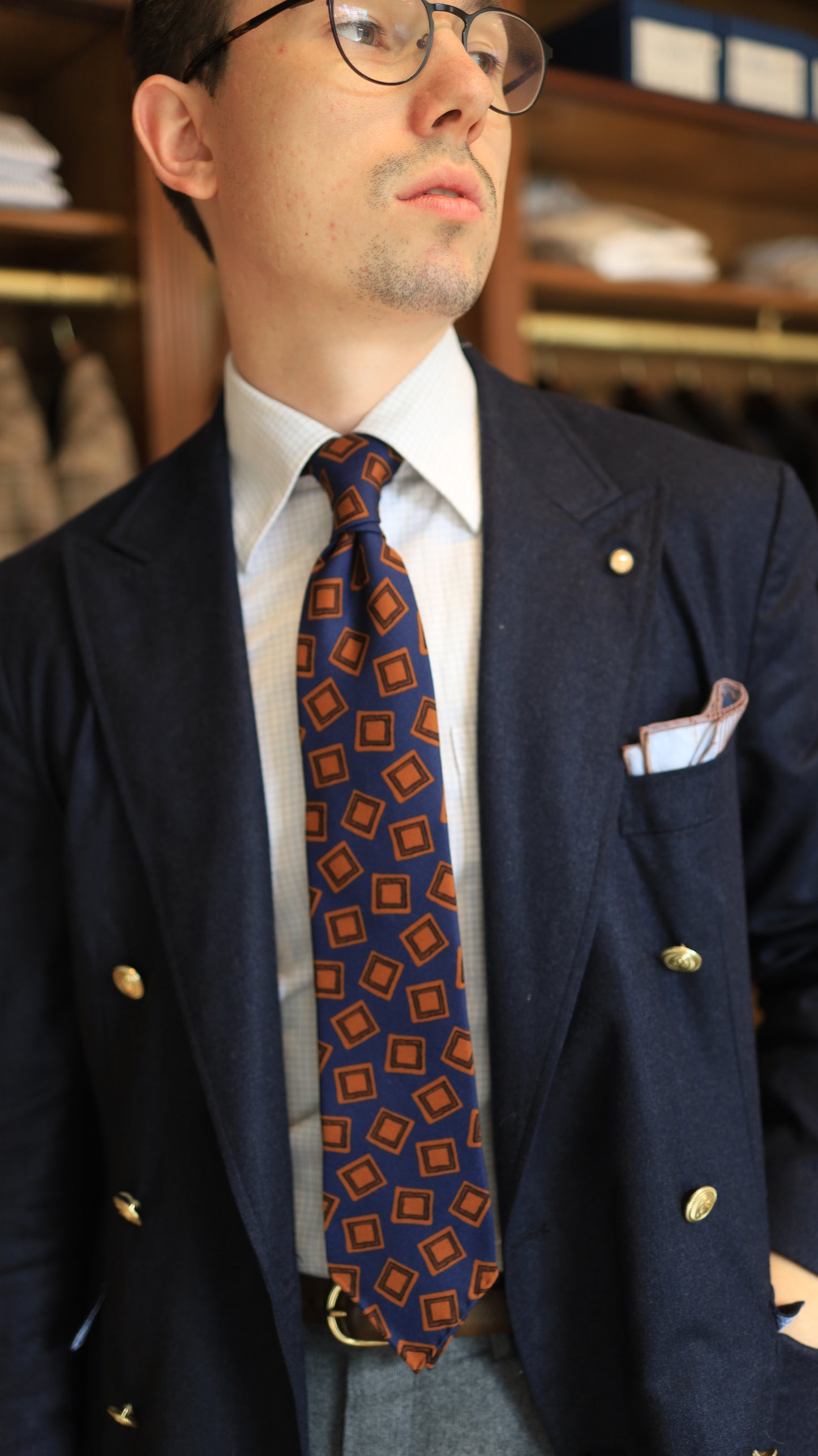 Blue Orange Square Tie