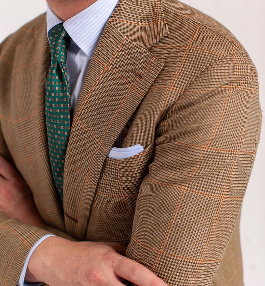 Green with Brown Square Dots Pattern Silk Tie